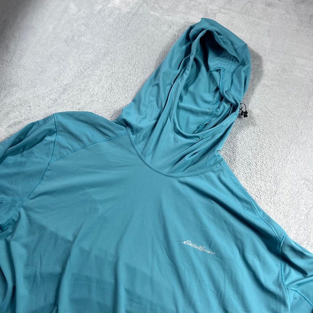 Eddie Bauer Mens FreeShade Sun Hoodie Teal Blue Long Sleeve Performance Shirt L